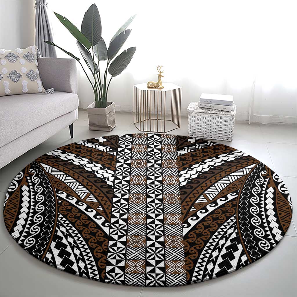 Brown Tongan Polynesian Tribal Round Carpet LT9 - Polynesian Pride