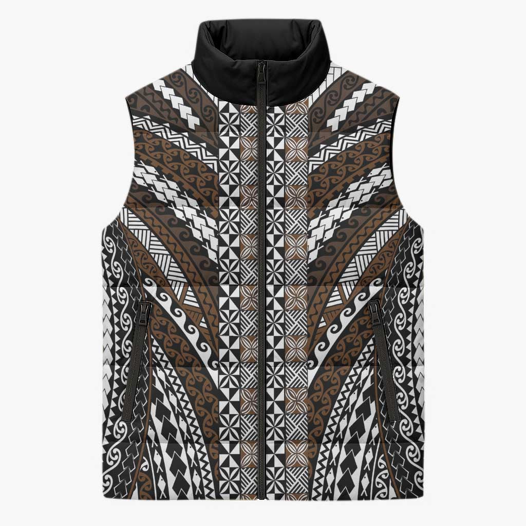 Brown Tongan Polynesian Tribal Sleeveless Puffer Jacket LT9 Unisex Brown - Polynesian Pride
