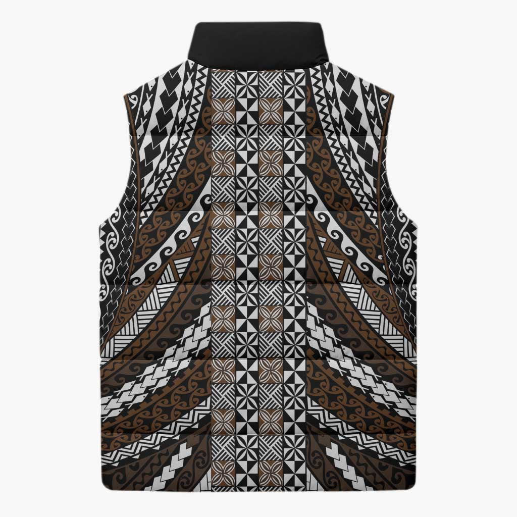 Brown Tongan Polynesian Tribal Sleeveless Puffer Jacket LT9 - Polynesian Pride