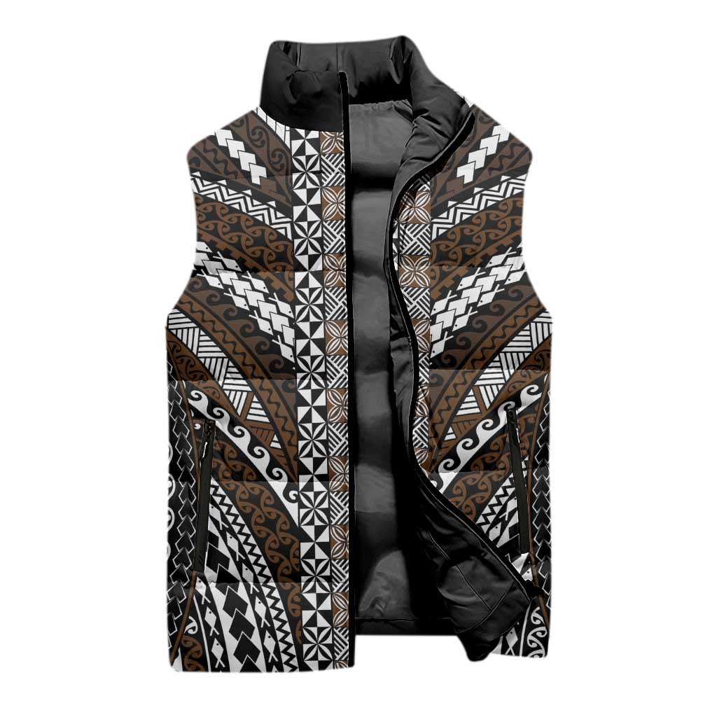 Brown Tongan Polynesian Tribal Sleeveless Puffer Jacket LT9 - Polynesian Pride