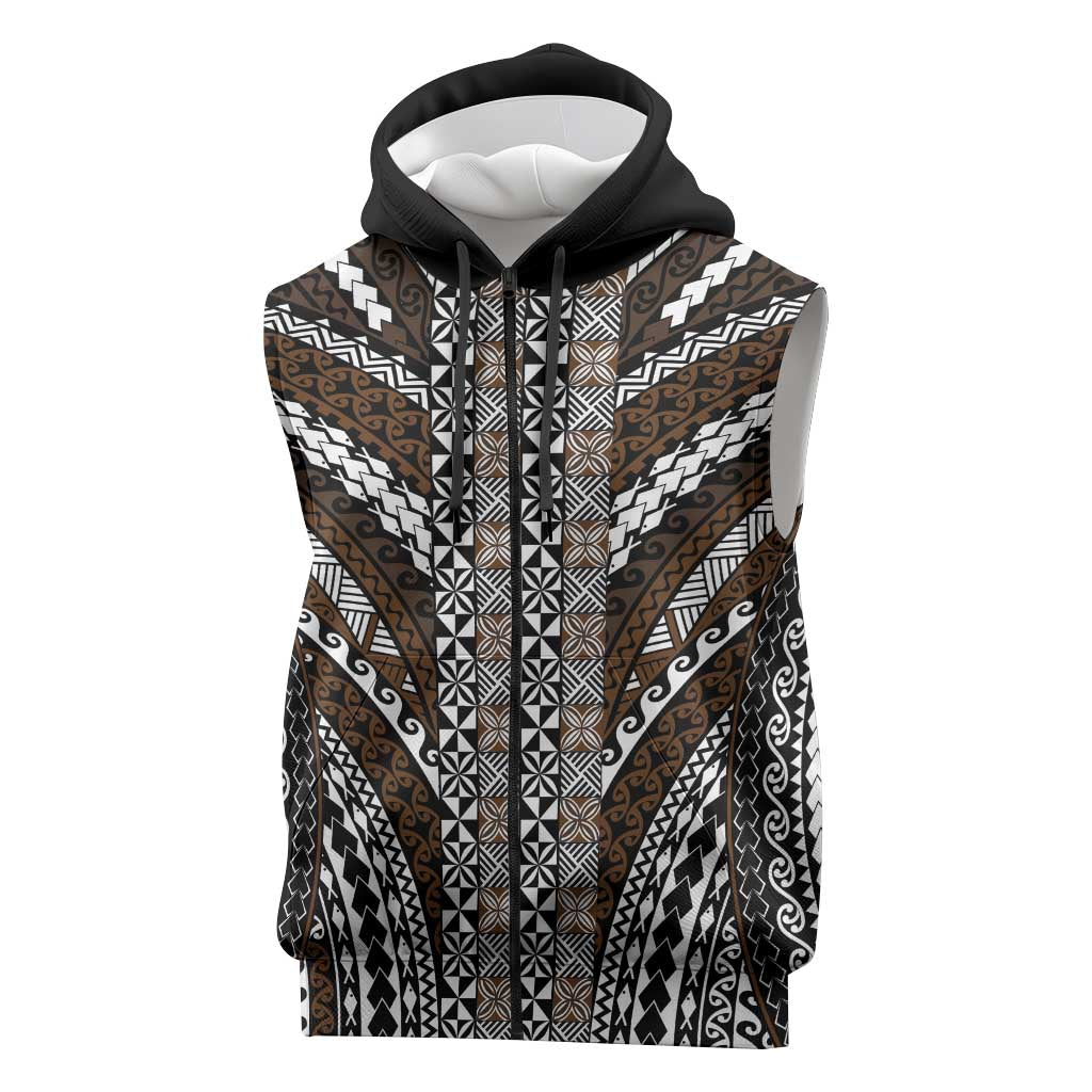 Brown Tongan Polynesian Tribal Sleeveless Zip Hoodie LT9 Brown - Polynesian Pride