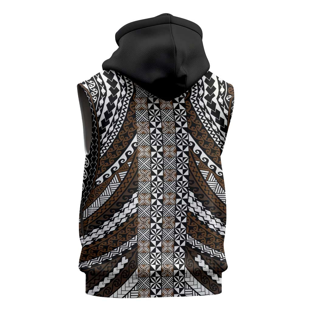 Brown Tongan Polynesian Tribal Sleeveless Zip Hoodie LT9 - Polynesian Pride
