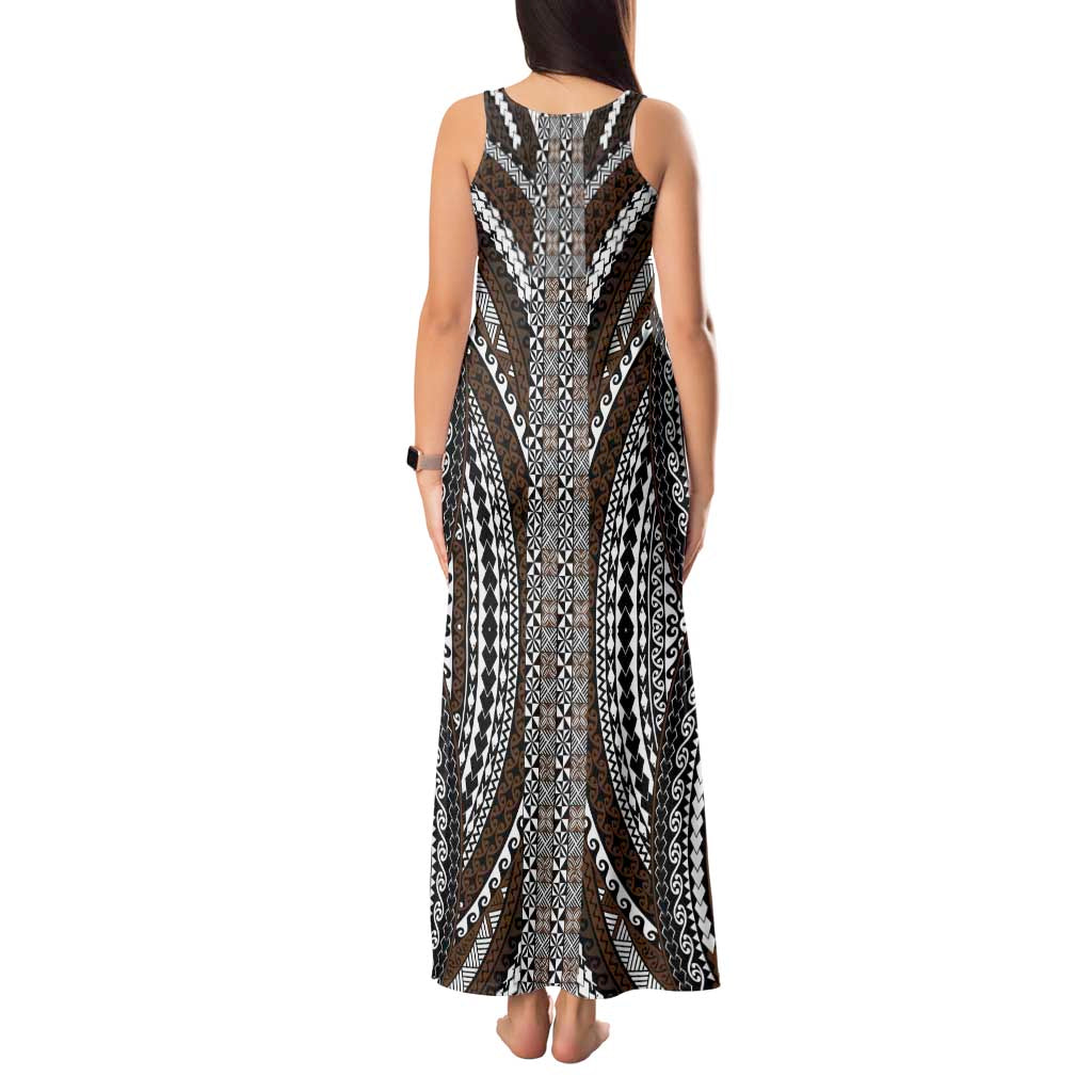 Brown Tongan Polynesian Tribal Tank Maxi Dress LT9 - Polynesian Pride
