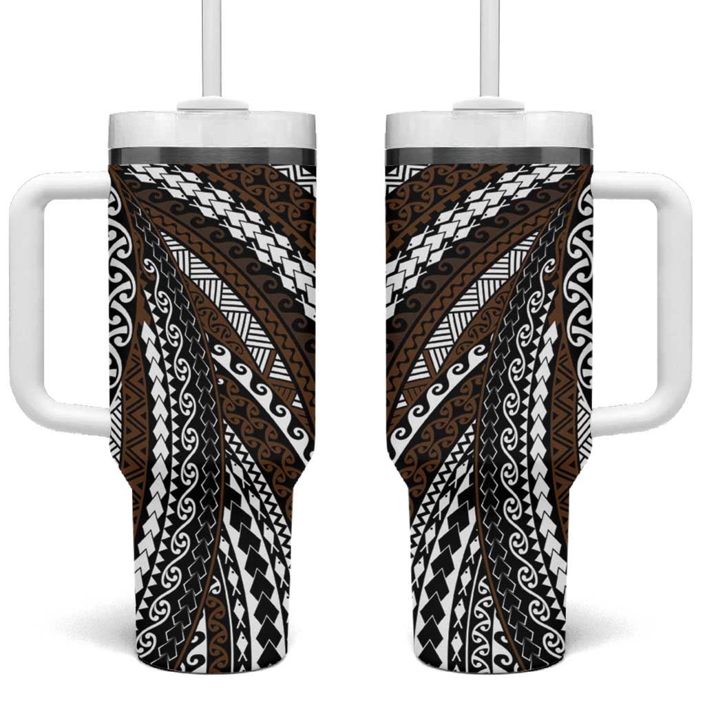 Brown Tongan Polynesian Tribal Tumbler With Handle LT9 One Size: 40 oz Brown - Polynesian Pride