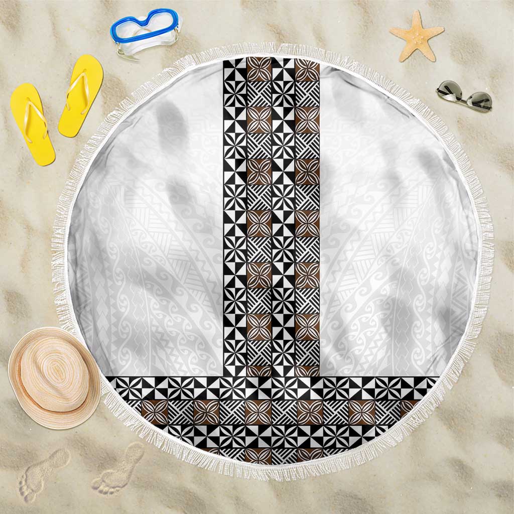 Light Gray Tongan Polynesian Tribal Beach Blanket LT9 One Size 150cm White - Polynesian Pride