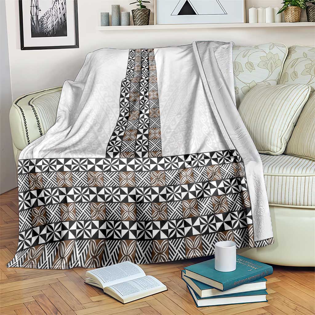 Light Gray Tongan Polynesian Tribal Blanket LT9 White - Polynesian Pride