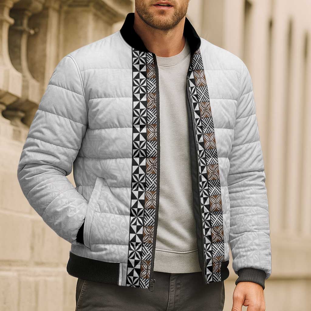 Light Gray Tongan Polynesian Tribal Bomber Puffer Jacket LT9 - Polynesian Pride