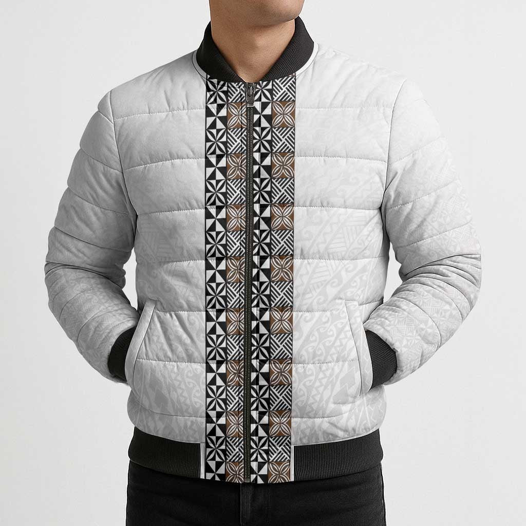Light Gray Tongan Polynesian Tribal Bomber Puffer Jacket LT9 - Polynesian Pride