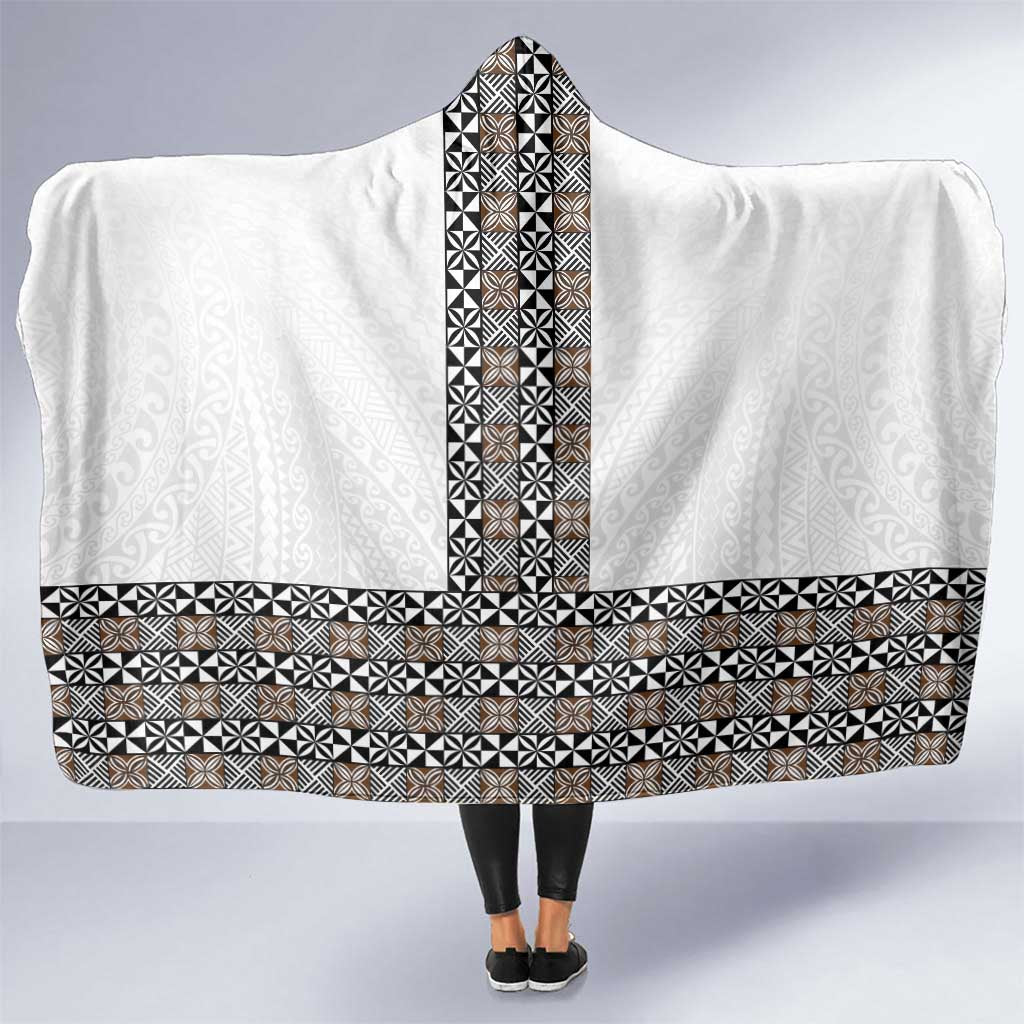 Light Gray Tongan Polynesian Tribal Hooded Blanket LT9 One Size White - Polynesian Pride