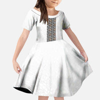 Light Gray Tongan Polynesian Tribal Kid Short Sleeve Dress LT9 KID White - Polynesian Pride