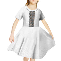 Light Gray Tongan Polynesian Tribal Kid Short Sleeve Dress LT9 - Polynesian Pride