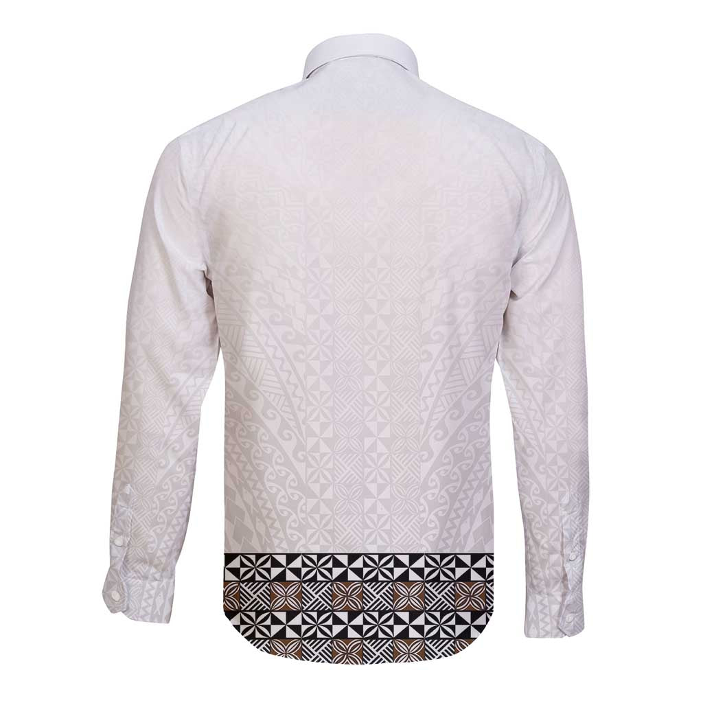 Light Gray Tongan Polynesian Tribal Long Sleeve Button Shirt LT9 - Polynesian Pride