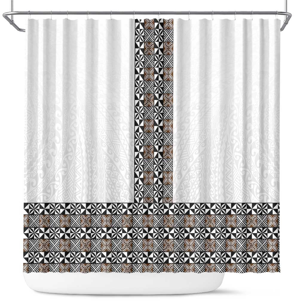 Light Gray Tongan Polynesian Tribal Shower Curtain LT9 White - Polynesian Pride