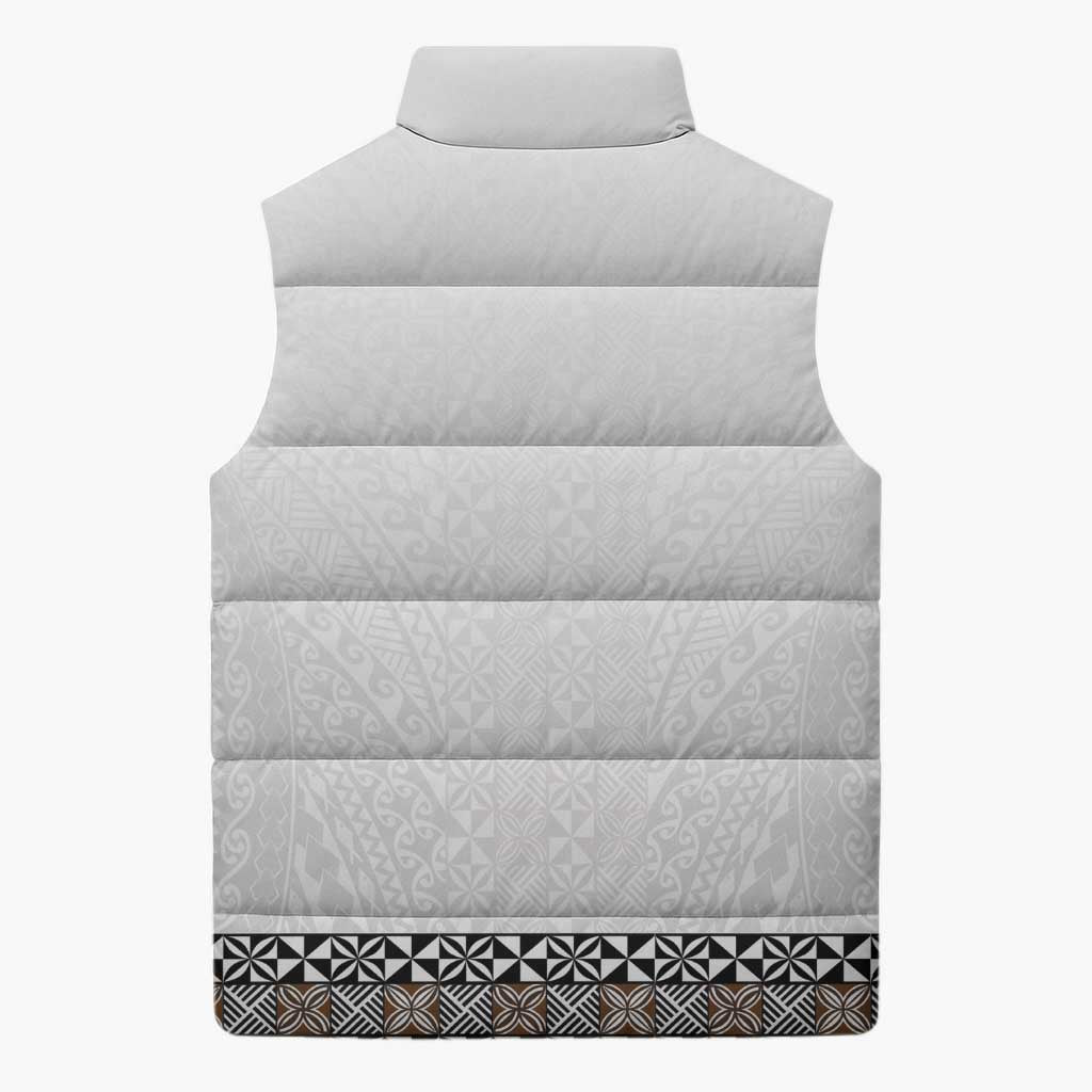 Light Gray Tongan Polynesian Tribal Sleeveless Puffer Jacket LT9 - Polynesian Pride