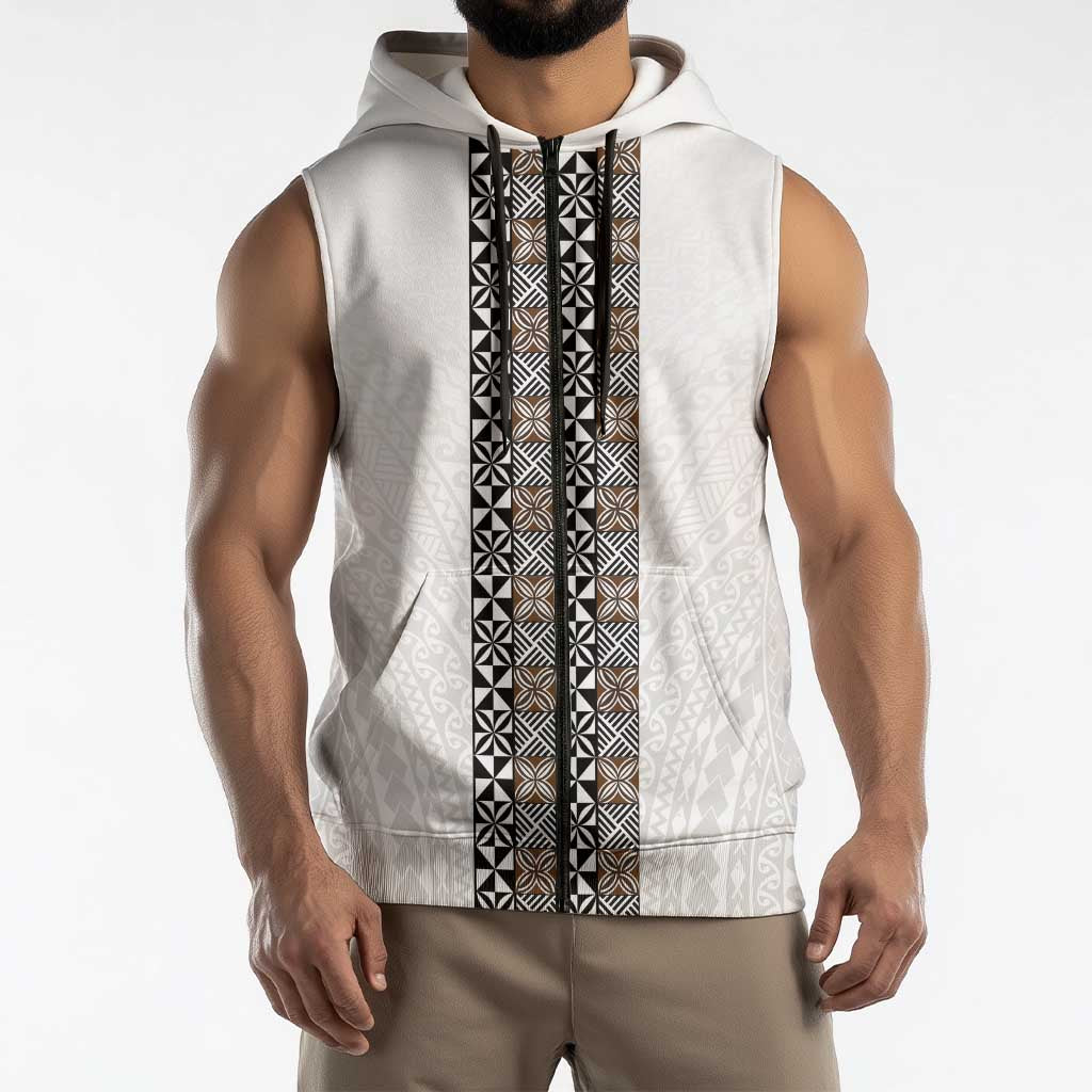 Light Gray Tongan Polynesian Tribal Sleeveless Zip Hoodie LT9 - Polynesian Pride