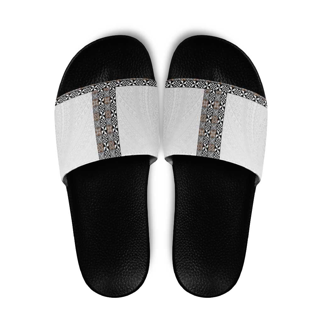 Light Gray Tongan Polynesian Tribal Slide Sandals LT9 White - Polynesian Pride