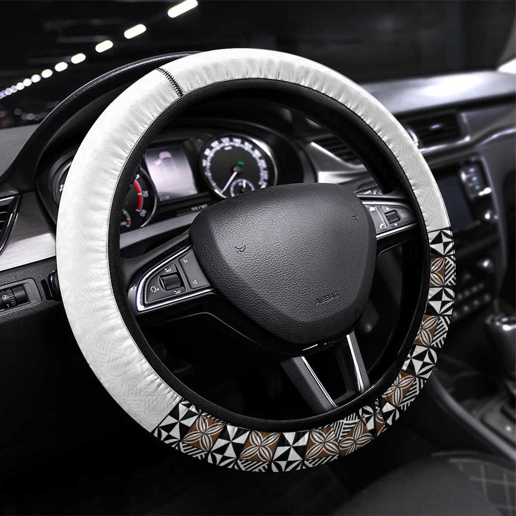Light Gray Tongan Polynesian Tribal Steering Wheel Cover LT9 Universal Fit White - Polynesian Pride