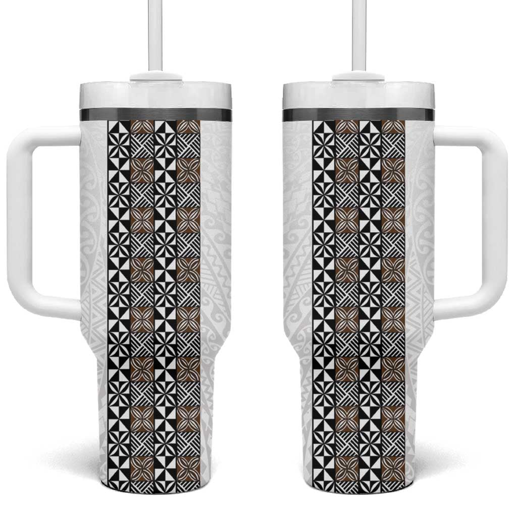 Light Gray Tongan Polynesian Tribal Tumbler With Handle LT9 One Size: 40 oz White - Polynesian Pride
