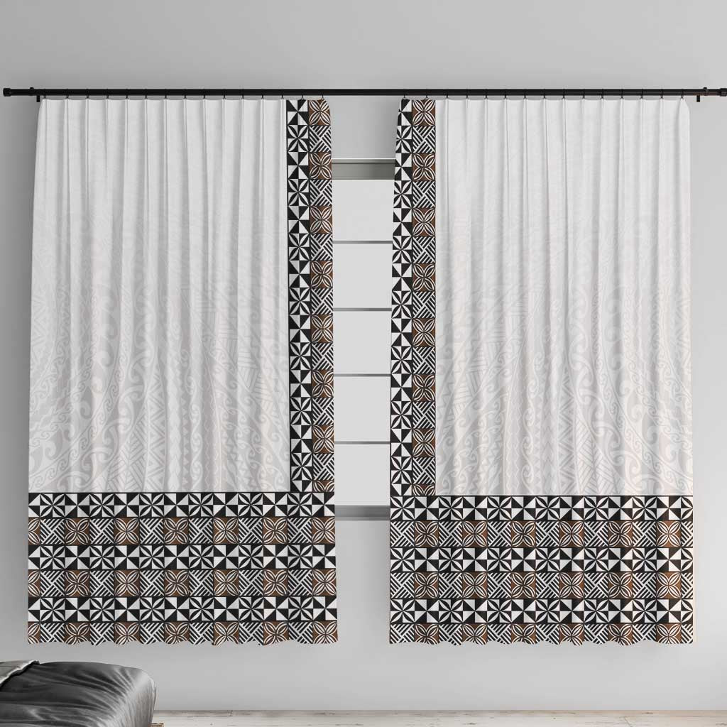 Light Gray Tongan Polynesian Tribal Window Curtain LT9 With Hooks White - Polynesian Pride