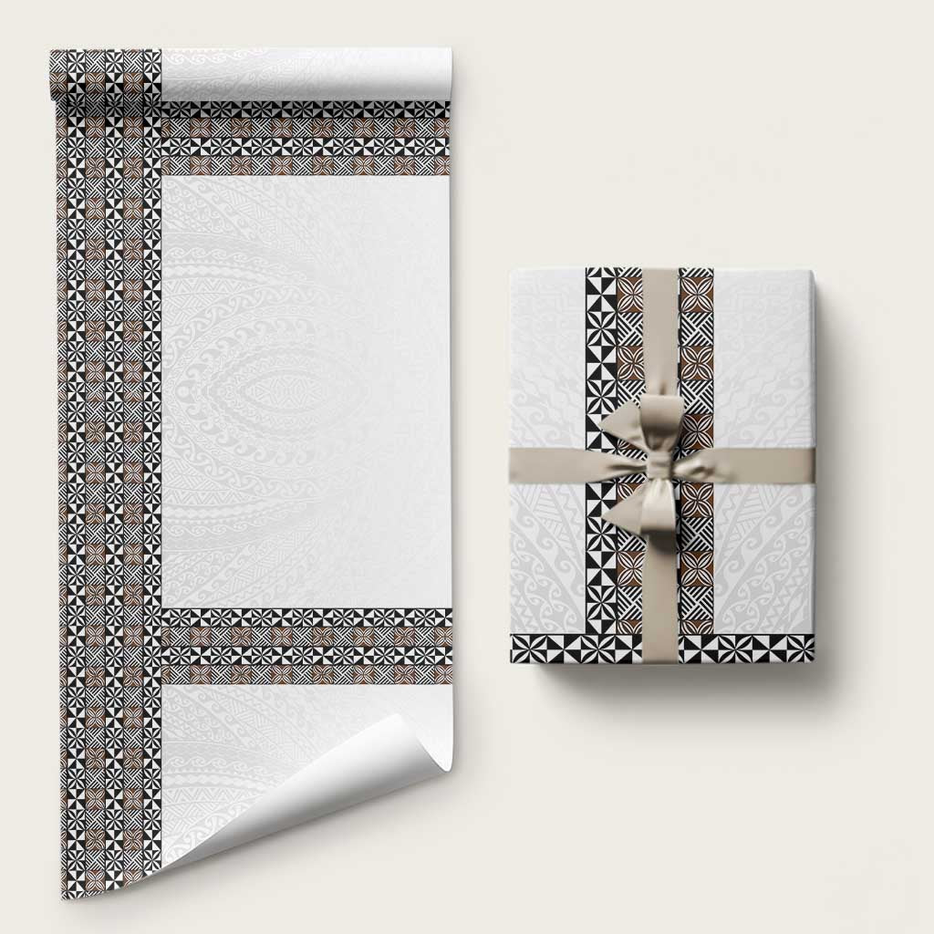 Light Gray Tongan Polynesian Tribal Wrapping Paper LT9 58" × 23" White - Polynesian Pride