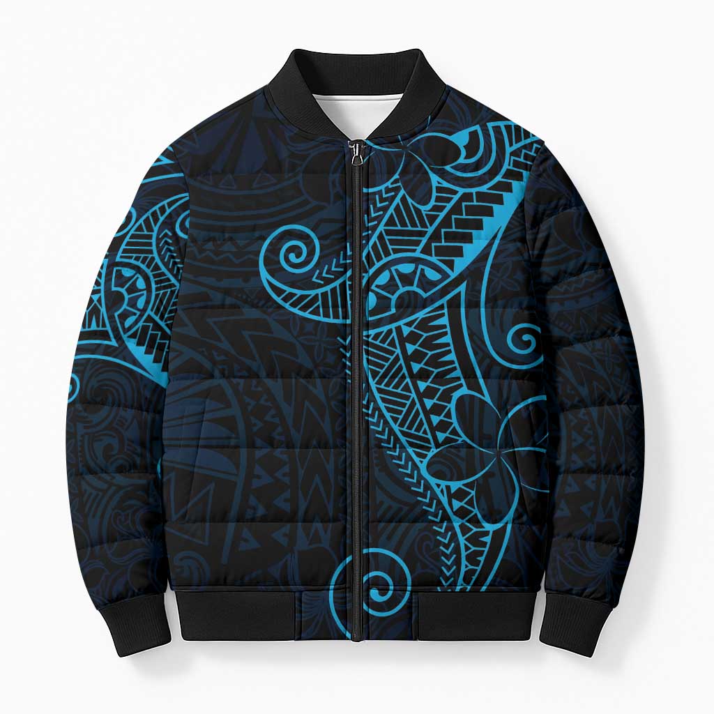 Black Blue Polynesian Tribal Bomber Puffer Jacket LT9 Unisex Blue - Polynesian Pride