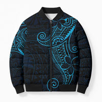 Black Blue Polynesian Tribal Bomber Puffer Jacket LT9 Unisex Blue - Polynesian Pride