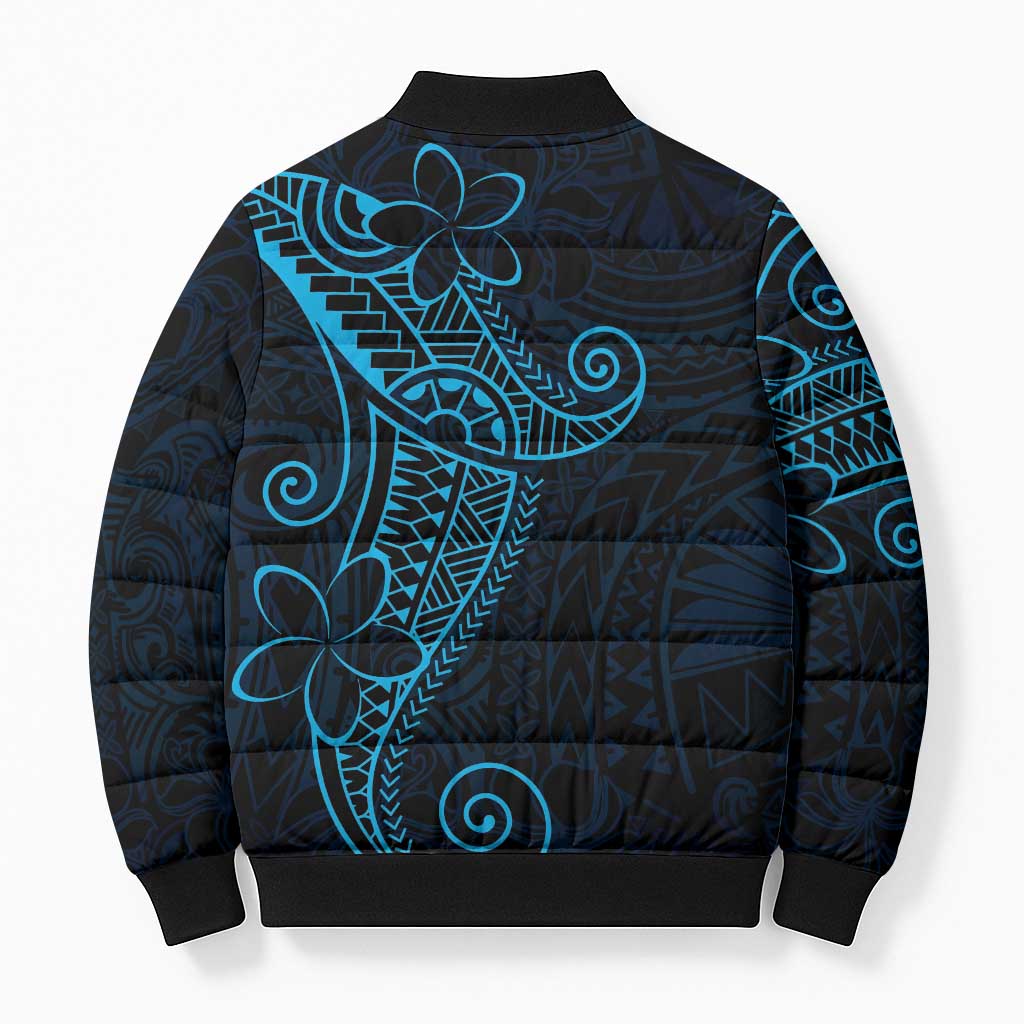 Black Blue Polynesian Tribal Bomber Puffer Jacket LT9 - Polynesian Pride