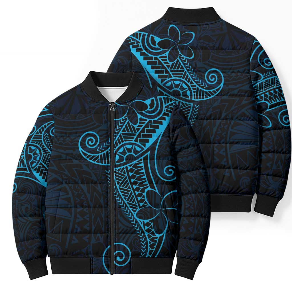 Black Blue Polynesian Tribal Bomber Puffer Jacket LT9 - Polynesian Pride
