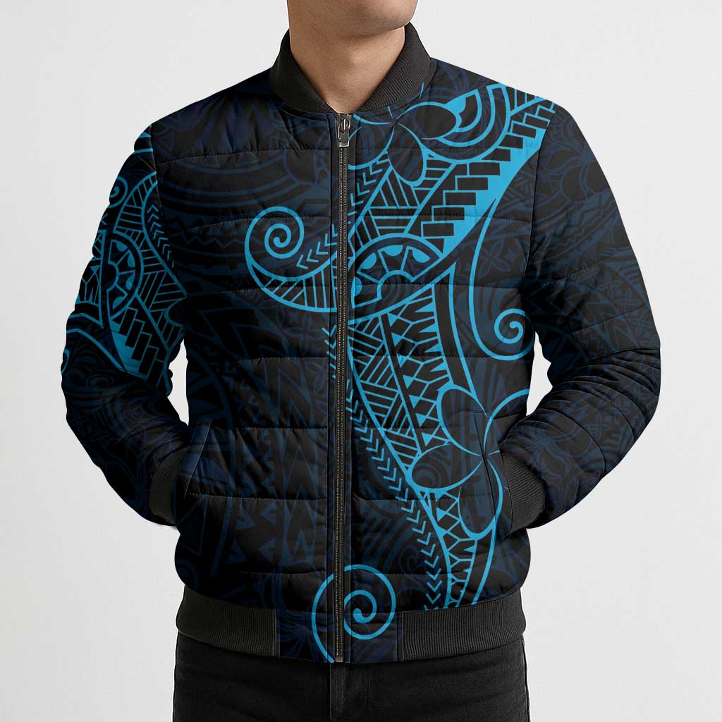 Black Blue Polynesian Tribal Bomber Puffer Jacket LT9 - Polynesian Pride