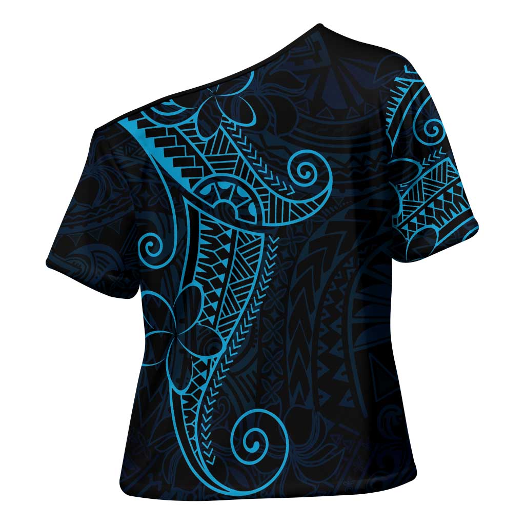 Black Blue Polynesian Tribal Cross Shoulder Shirt LT9 - Polynesian Pride