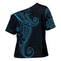 Black Blue Polynesian Tribal Cross Shoulder Shirt LT9 - Polynesian Pride