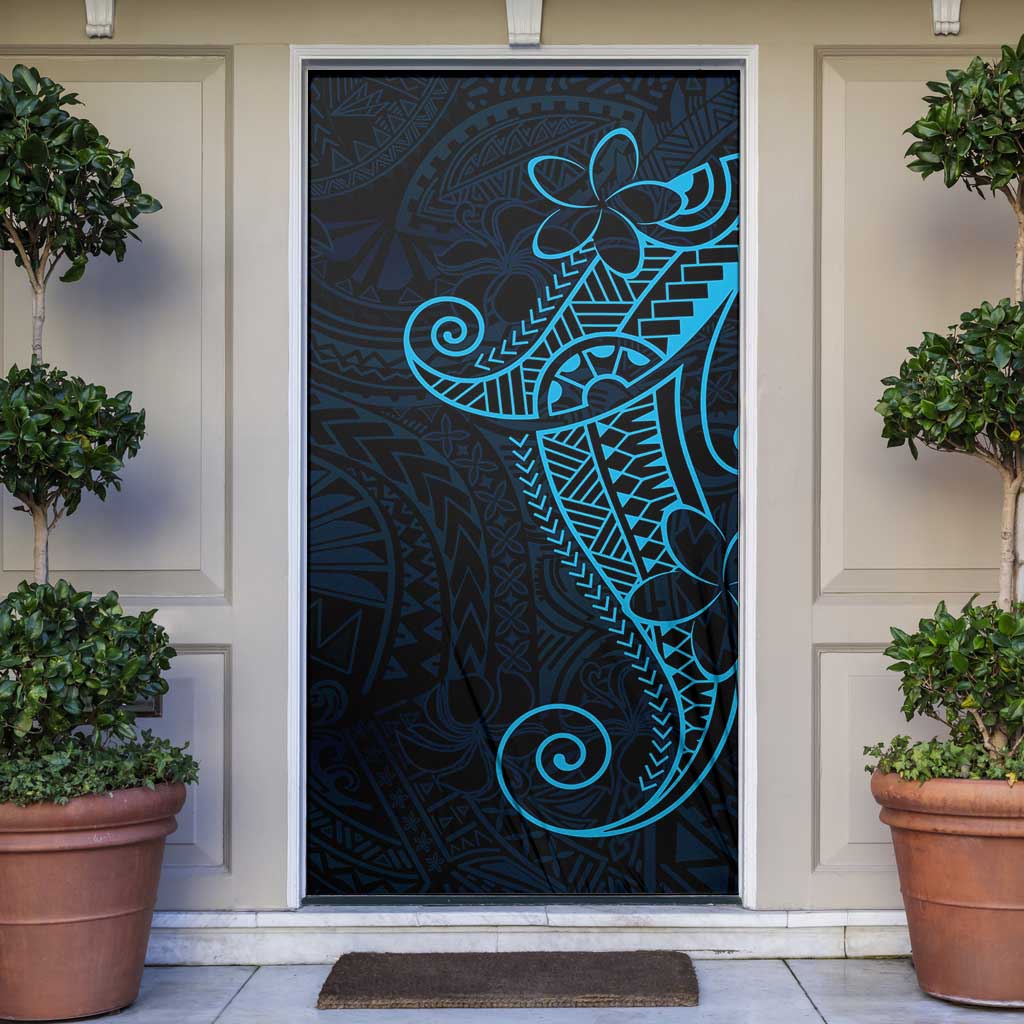 Black Blue Polynesian Tribal Door Cover LT9 Blue - Polynesian Pride