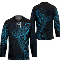 Black Blue Polynesian Tribal Hockey Jersey LT9 - Polynesian Pride