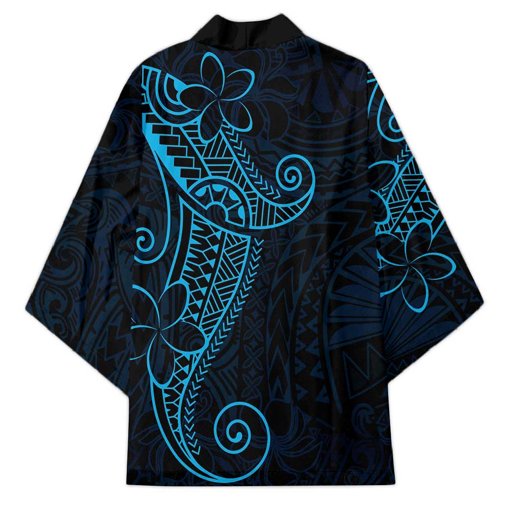 Black Blue Polynesian Tribal Kimono LT9 - Polynesian Pride