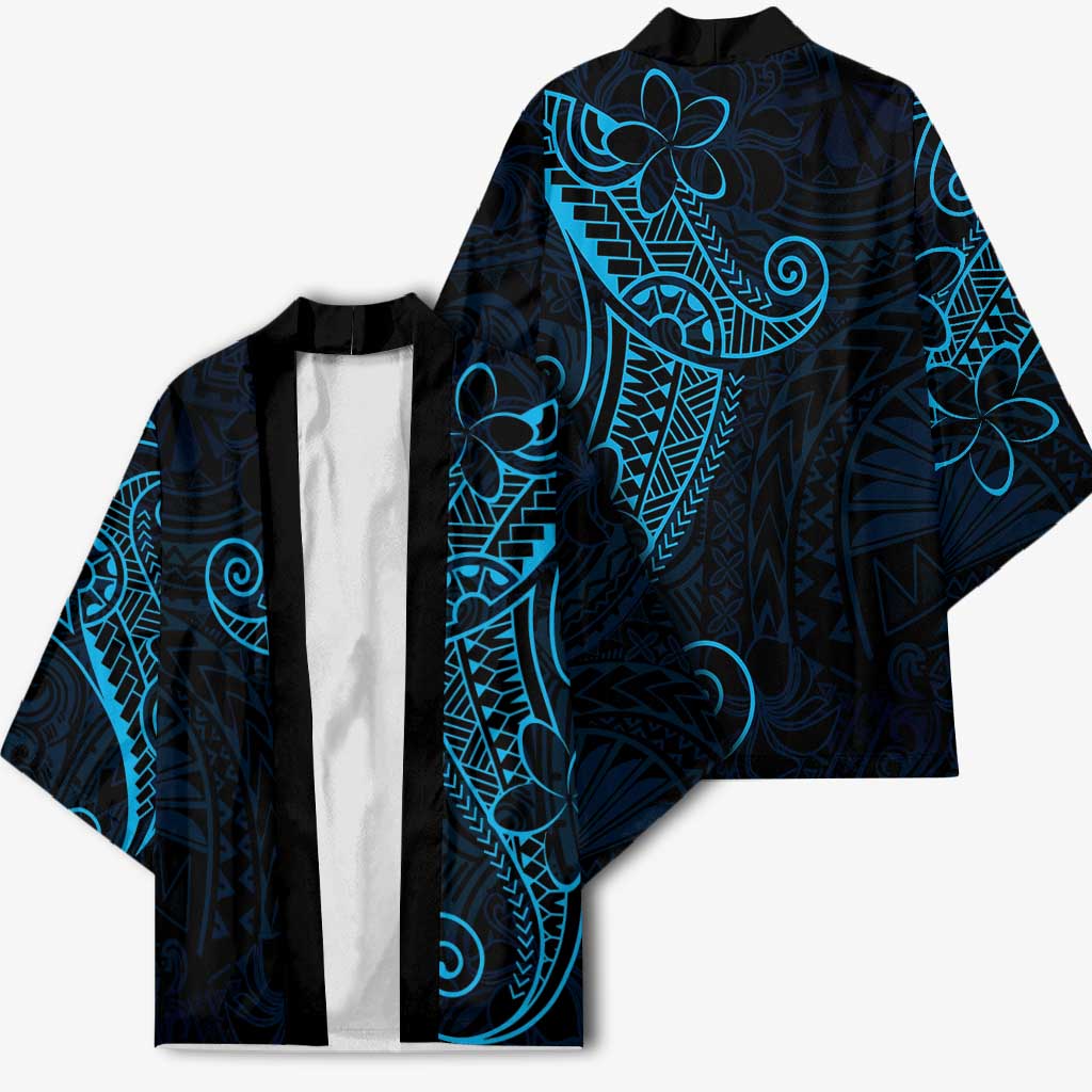 Black Blue Polynesian Tribal Kimono LT9 - Polynesian Pride