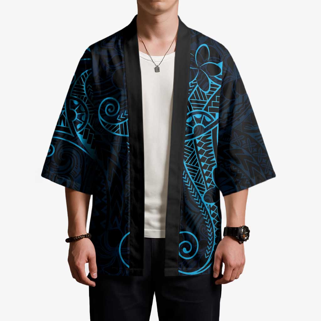Black Blue Polynesian Tribal Kimono LT9 - Polynesian Pride