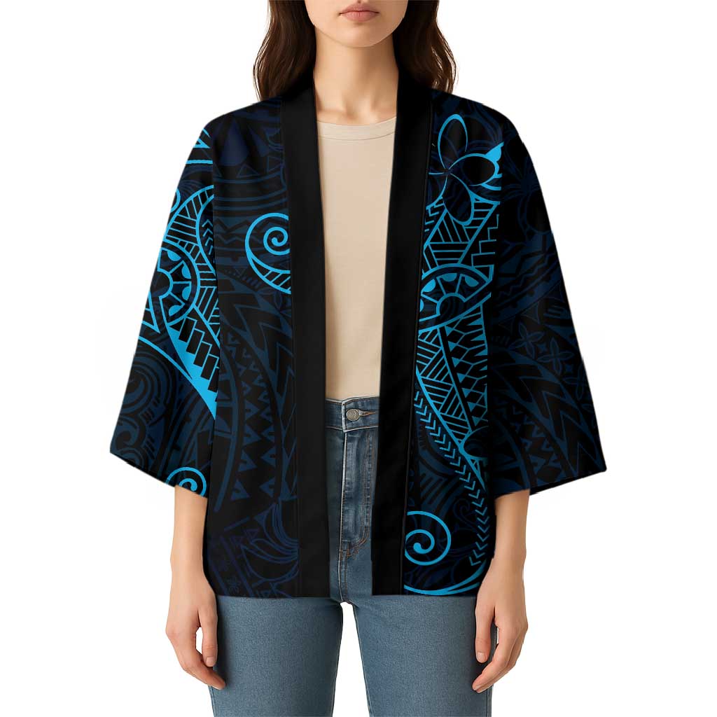 Black Blue Polynesian Tribal Kimono LT9 - Polynesian Pride