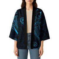 Black Blue Polynesian Tribal Kimono LT9 - Polynesian Pride