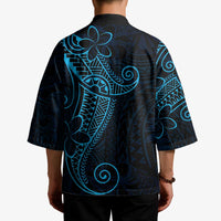 Black Blue Polynesian Tribal Kimono LT9 - Polynesian Pride
