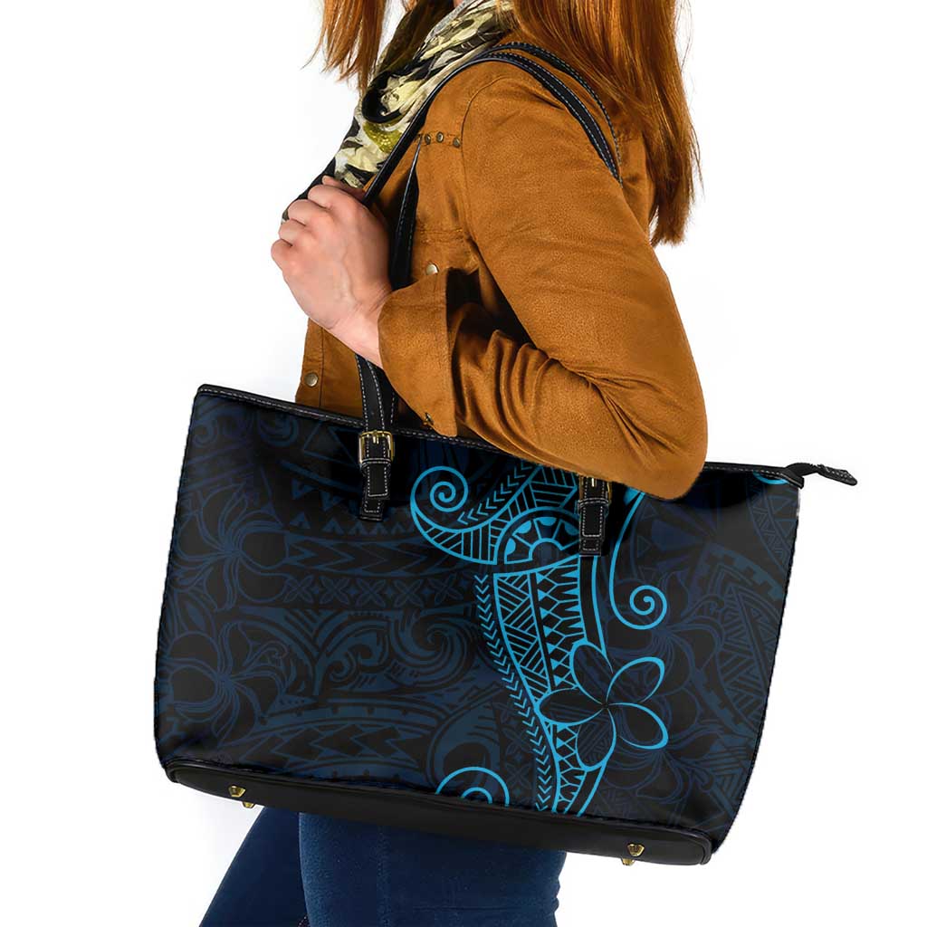 Black Blue Polynesian Tribal Leather Tote Bag LT9 Blue - Polynesian Pride