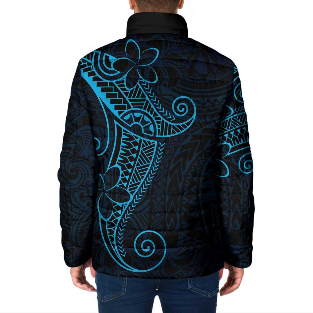 Black Blue Polynesian Tribal Padded Jacket LT9 - Polynesian Pride