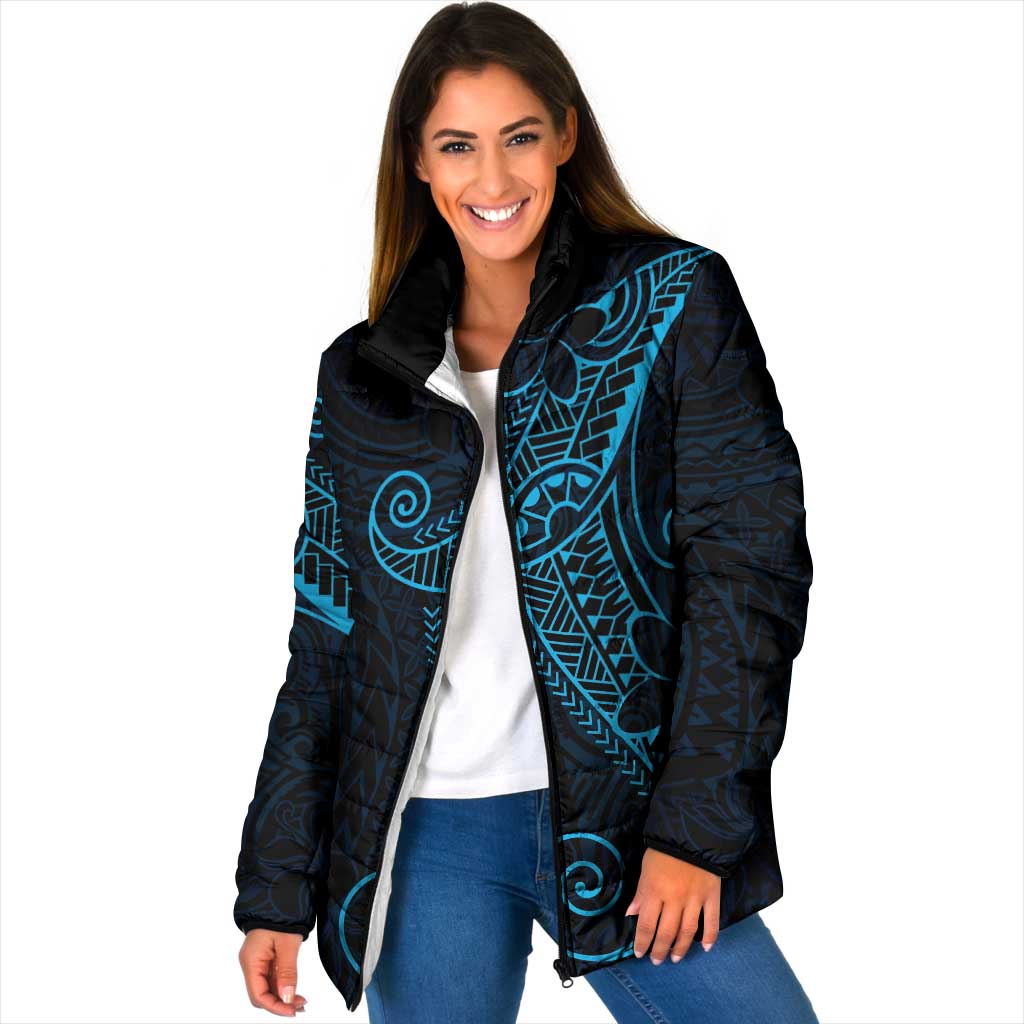 Black Blue Polynesian Tribal Padded Jacket LT9 Women Blue - Polynesian Pride