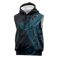 Black Blue Polynesian Tribal Sleeveless Hoodie LT9 Blue - Polynesian Pride
