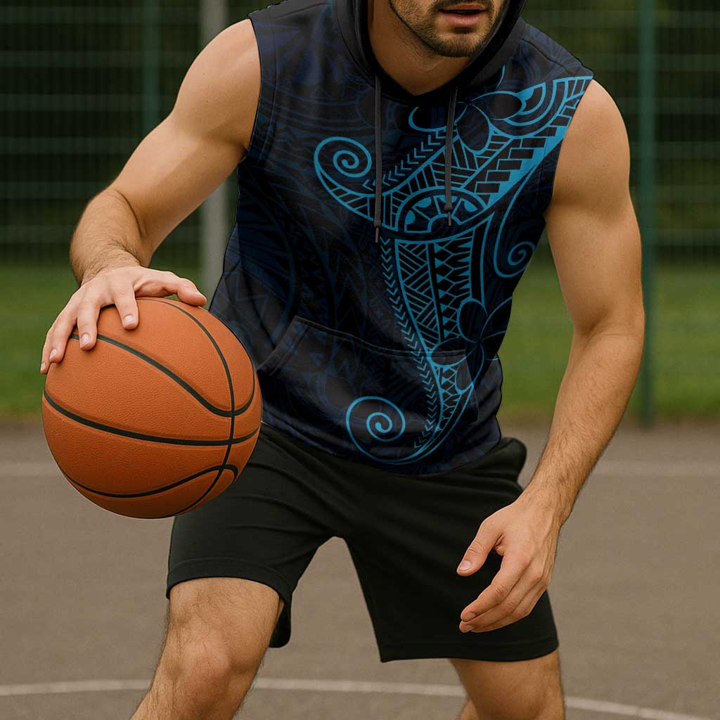 Black Blue Polynesian Tribal Sleeveless Hoodie LT9 - Polynesian Pride