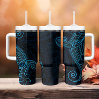 Black Blue Polynesian Tribal Tumbler With Handle LT9 - Polynesian Pride