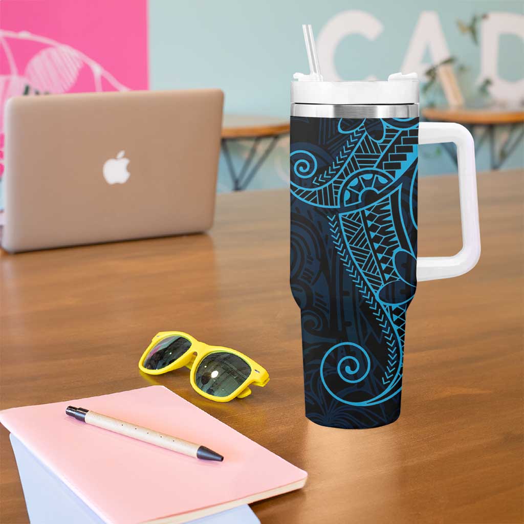 Black Blue Polynesian Tribal Tumbler With Handle LT9 - Polynesian Pride