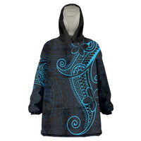 Black Blue Polynesian Tribal Wearable Blanket Hoodie LT9 One Size Blue - Polynesian Pride