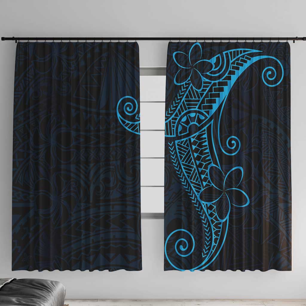 Black Blue Polynesian Tribal Window Curtain LT9 With Hooks Blue - Polynesian Pride
