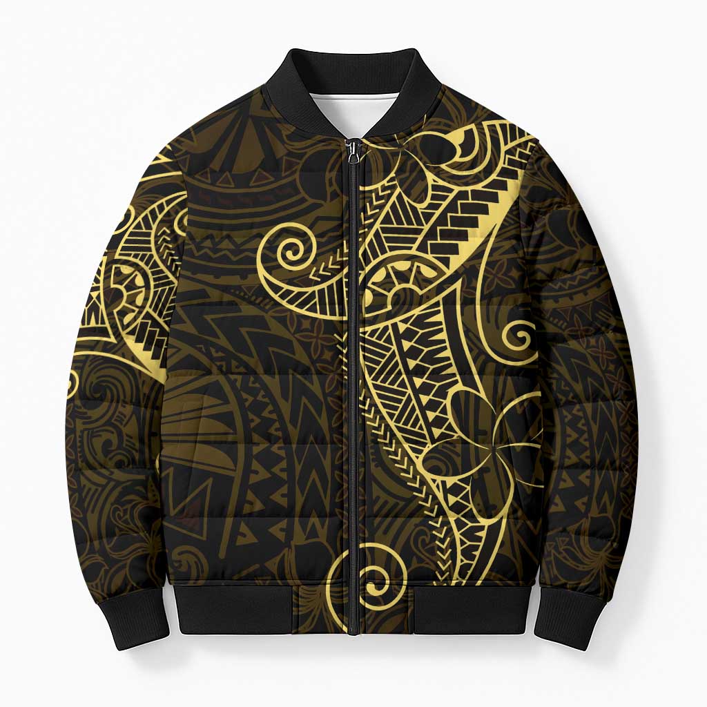 Black Gold Polynesian Tribal Bomber Puffer Jacket LT9 Unisex Gold - Polynesian Pride