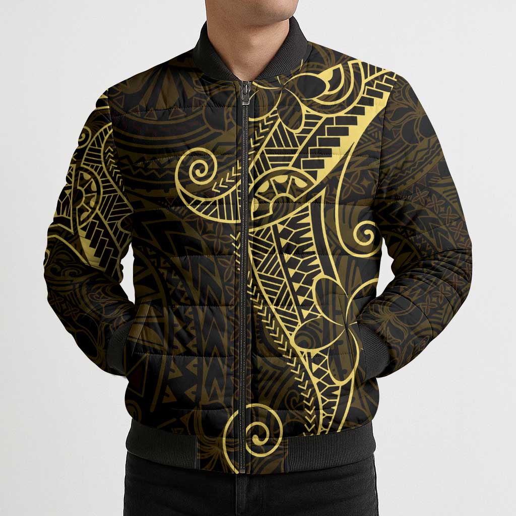 Black Gold Polynesian Tribal Bomber Puffer Jacket LT9 - Polynesian Pride